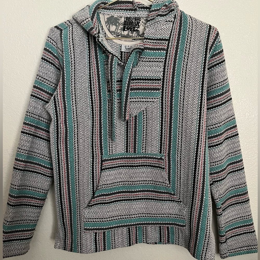 Señor López Pullover Hoodie Poncho Women’s S Striped Long Sleeve Top with Hood